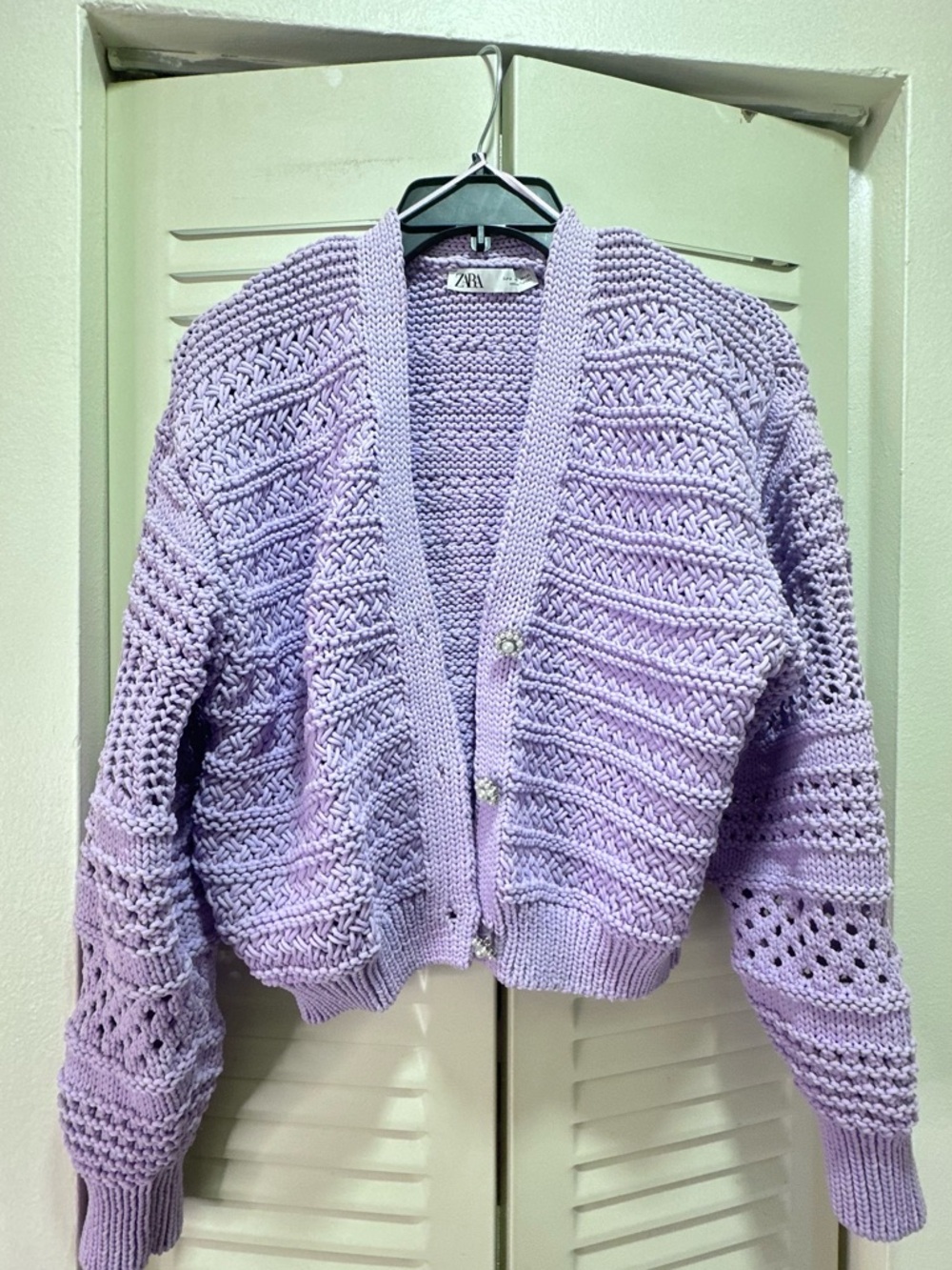 Zara Lilac Crochet Open-Weave Cardigan